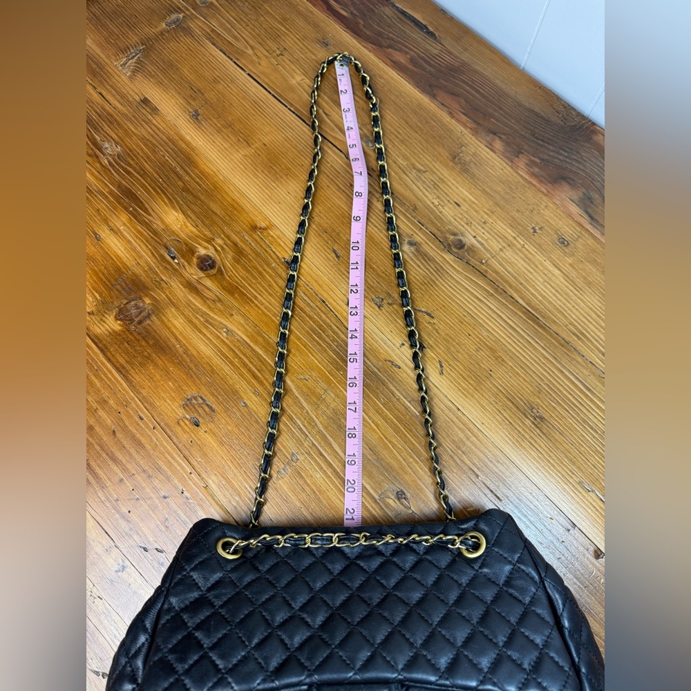 Tiffany & Fred Paris Full-Grain Quilted Sheepskin Black Leather Tote Gold accent - Picture 12 of 15